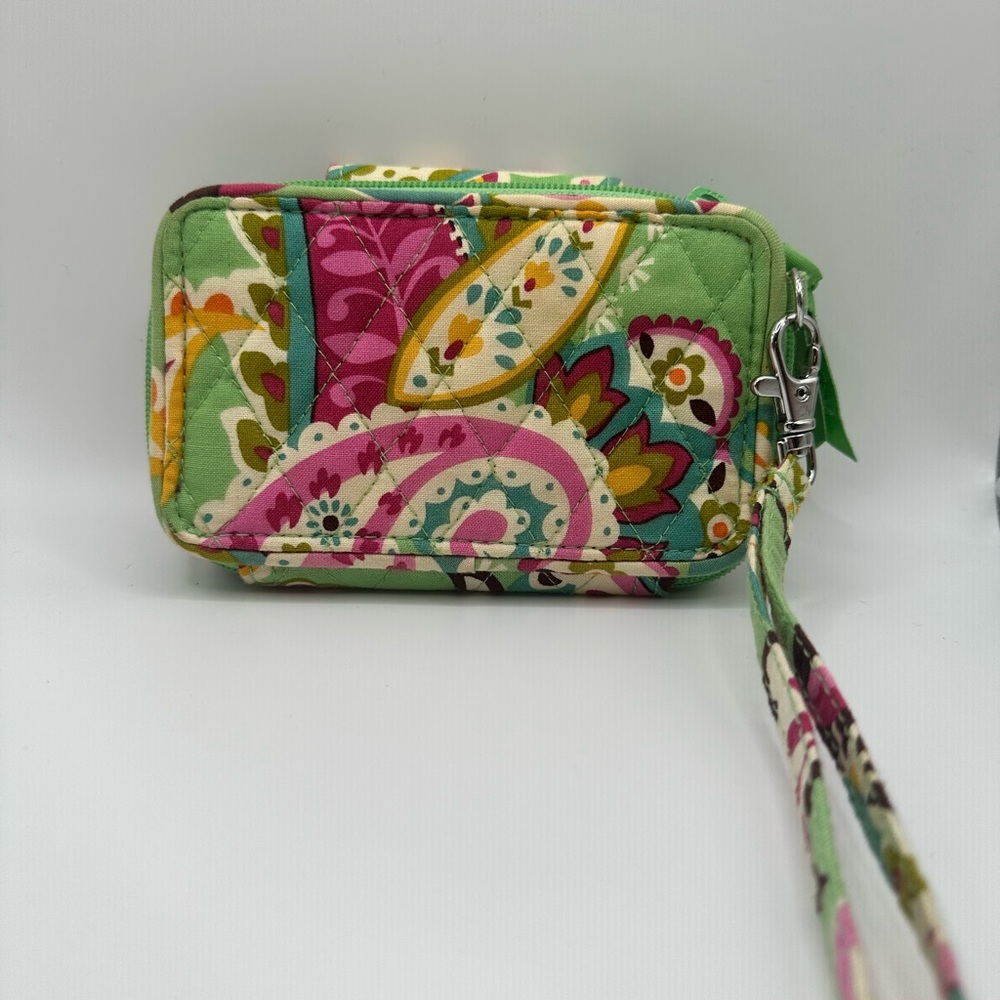 Vera Bradley Quilted Floral Wristlet in Green, Pink & Yellow